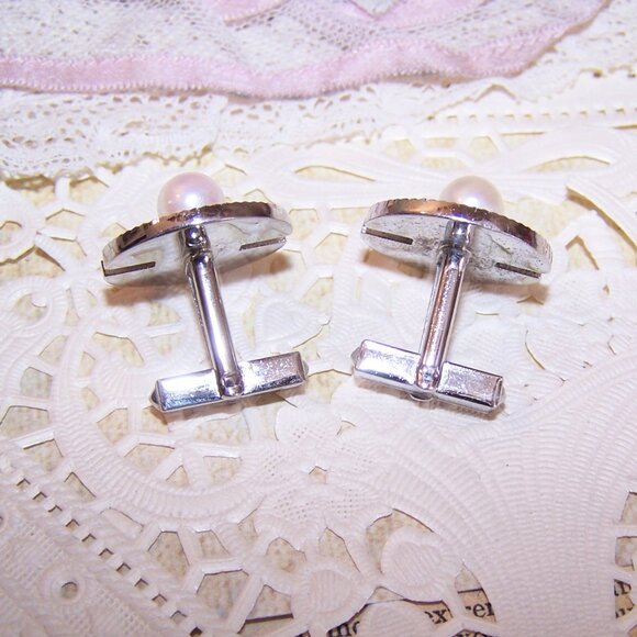 Made in Japan Sterling Silver Cultured Pearl Cufflinks | Cuff Links - Picture 7 of 10